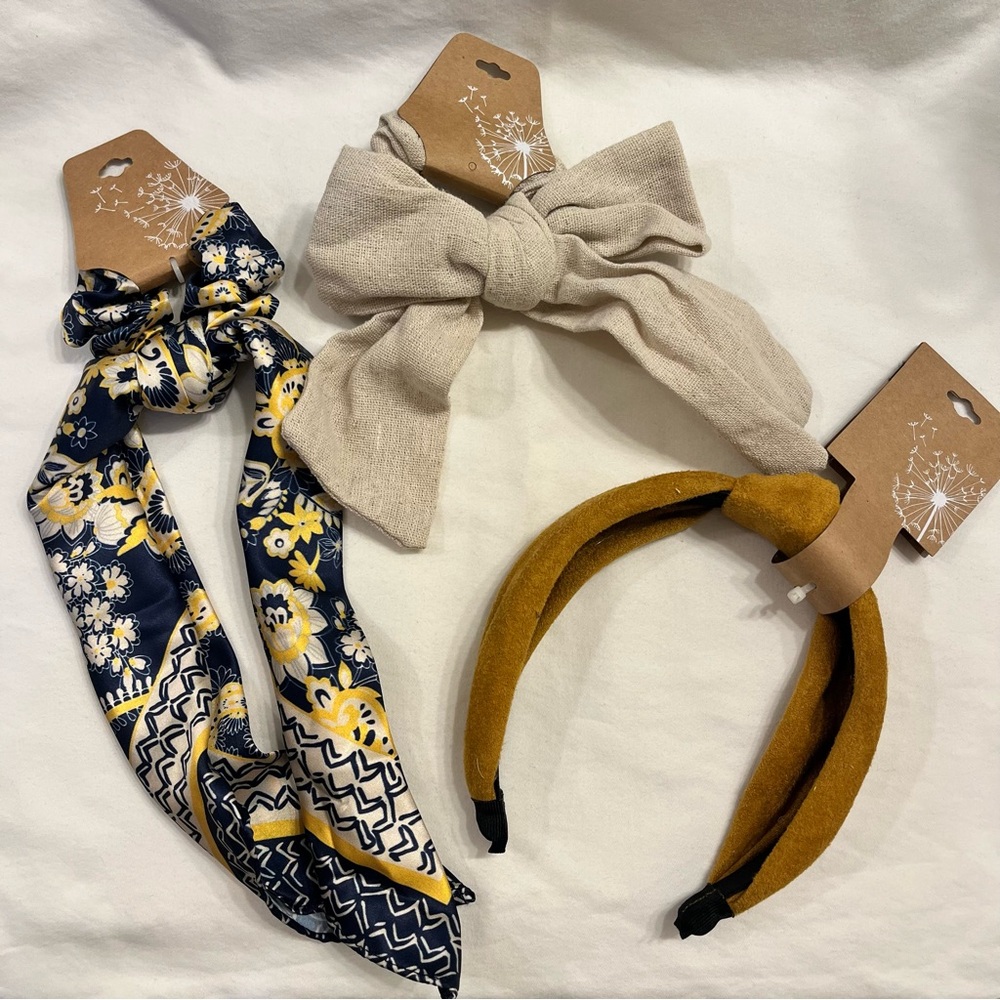 Hair Accessories 3pc Headband & Hair Scarf Set Bow Knot‎ Neutral Bundle NWT